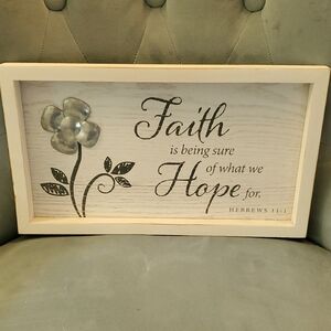 Faith Hope Wall Sign - White Frame with Gray Text